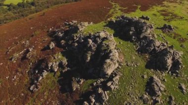 Granit kaya tazı Tor, sonbahar renkleri, Dartmoor Milli Parkı İngiltere'de kırsal