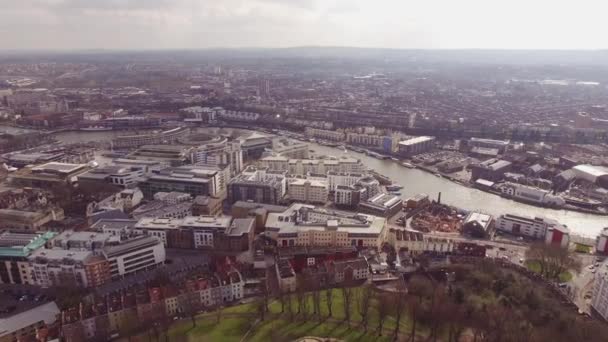 Bristol Harbourside Řeka Avon Letecké Drone Záběry Města — Stock video