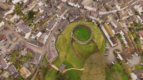 14Th Slottsruiner Århundradet Brittiska Antenn Drönare Footage Totnes Castle Devon — Stockvideo