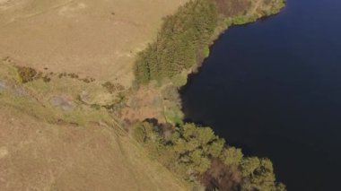 Baraj gölünün hava dron görüntüleri / Lake çevrili ağaçlar ve Moorland, Venford depo, Dartmoor Milli Parkı, Devon İngiltere tarafından