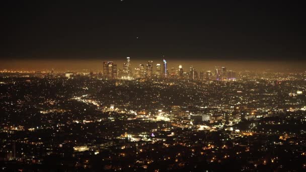 Εναέρια Ουρανοξύστες Στο Κέντρο Της Πόλης Λος Άντζελες Νύχτα Καλιφόρνια — Αρχείο Βίντεο