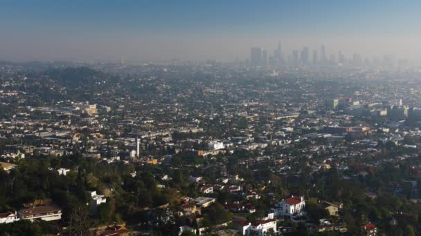 Poluição Atmosférica Poluição Sobre Paisagem Urbana Los Angeles Antena Panorâmica — Vídeo de Stock