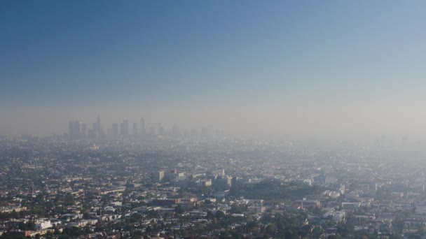 Poluição Atmosférica Poluição Sobre Paisagem Urbana Los Angeles Antena Panorâmica — Vídeo de Stock