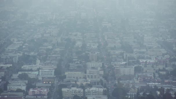 Smog Umweltverschmutzung Über Nebliger Stadtluft Gebäuden Straßen Los Angeles California — Stockvideo