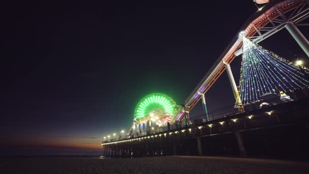 Muelle Santa Mónica Noria Iluminados Por Noche Los Ángeles Lugares — Vídeo de stock