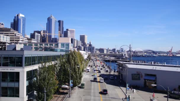 Auto Rijden Snelweg Downtown Seattle Washington — Stockvideo