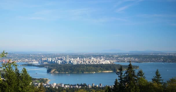 Aerial Vancouver Downtown Stanley Park Estate Blue Skies Scenic — Video Stock