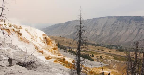 Mammoth Hot Springs Parque Nacional Yellowstone Paisagem Etérea — Vídeo de Stock