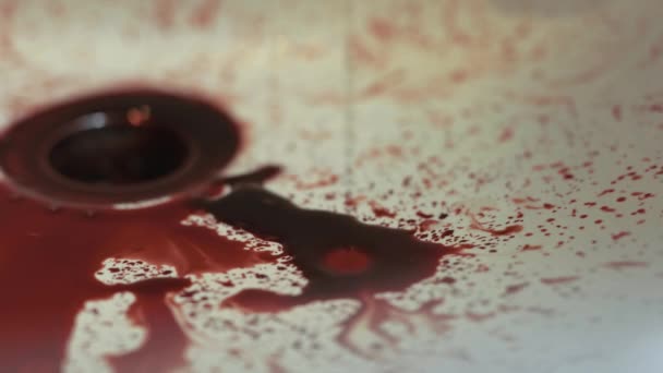 Sangue Derramando Dissipador Bacia Close Halloween Horror Footage — Vídeo de Stock