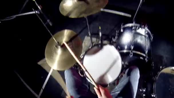 Drummer Playing Drums Pov 1St Perspective Shot — стоковое видео