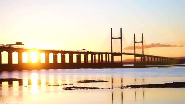 Час Закінчення Severn Міст Брістоль Англія Wales Заході Сонця — стокове відео