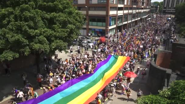 Desfile Del Orgullo Marchando Con Bandera Del Arco Iris Lgbt — Vídeos de Stock