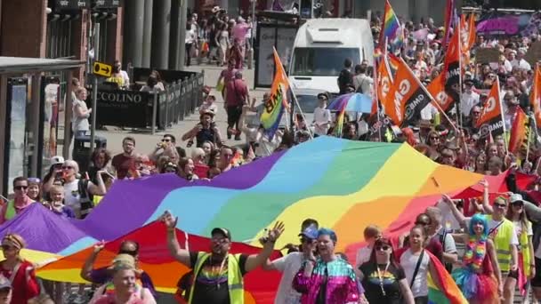 Desfile Del Orgullo Marchando Con Bandera Del Arco Iris Lgbt — Vídeos de Stock