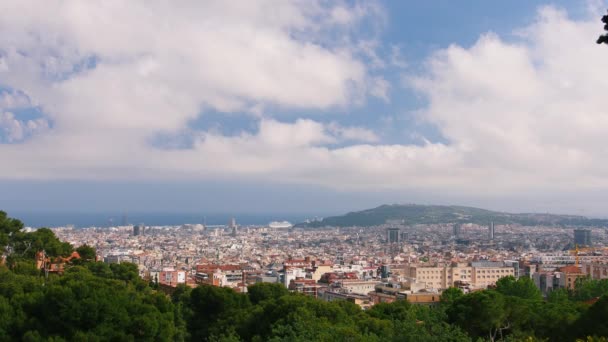Ισπανική Πόλη Της Βαρκελώνης Skyline Αστικό Τοπίο Φυσικού Κάλλους Αεροφωτογραφιών — Αρχείο Βίντεο