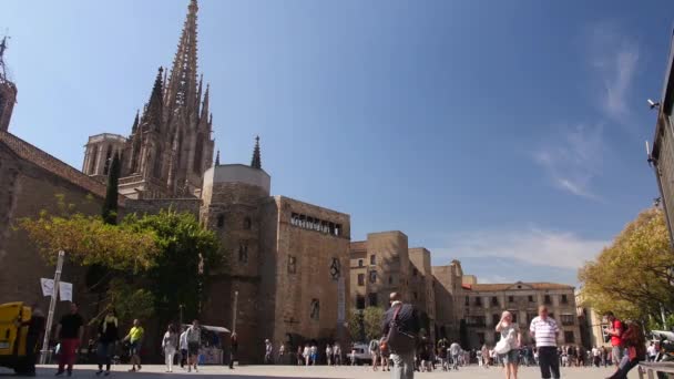 Кафедральный Собор Барселоны Готический Квартал Барри Оживленный Городской Пейзаж — стоковое видео