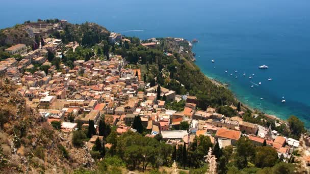 Taormina Starożytny Grecki Teatr Teatro Greco Idealna Budynków Włoskie Miasto — Wideo stockowe