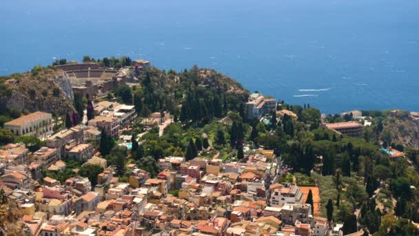 Taormina Teatro Grego Antigo Teatro Greco Edifícios Cidade Italiana — Vídeo de Stock