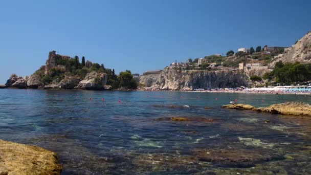 Beautiful Isola Bella Beach Taormina Sicily Italy — Stock Video