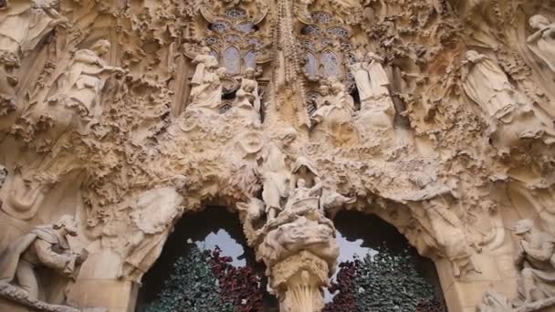 Sagrada Familia Καθεδρικός Ναός Εξωτερική Αρχιτεκτονική Λεπτομέρεια — Αρχείο Βίντεο