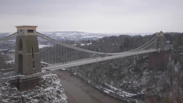 Clifton Bridge Winter Schneelandschaft Bristol — Stockvideo
