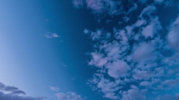 Flauschige Weiße Wolken Gegen Blauen Abendhimmel — Stockvideo