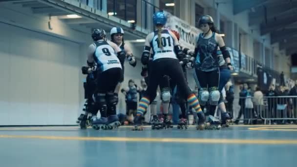 Slow Motion Roller Derby Action — Stock Video