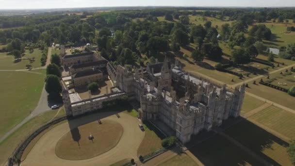 Letecká Dron Záběr Burghley House Velký Šestnáctého Století Venkovský Dům — Stock video