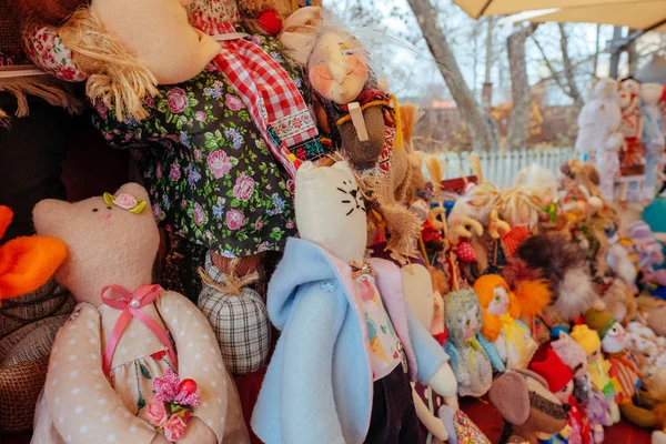 handmade toys lie on the counter