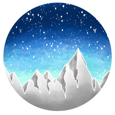 Suluboya doku ile dağlar ve kar ile Vektör manzara illüstrasyon