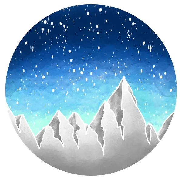 Suluboya doku ile dağlar ve kar ile Vektör manzara illüstrasyon