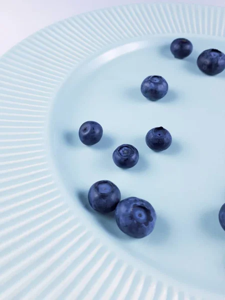 Blueberries Plate Healthy Lifestyle Fruits Flat Lay — Stock Photo, Image