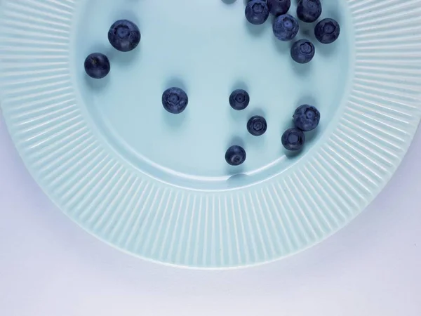 Blueberries Plate Healthy Lifestyle Fruits Flat Lay — Stock Photo, Image