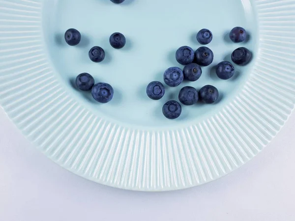 Blueberries Plate Healthy Lifestyle Fruits Flat Lay — Stock Photo, Image