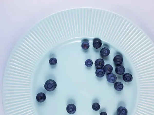 Blueberries Plate Healthy Lifestyle Fruits Flat Lay — Stock Photo, Image