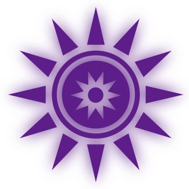 Güneş simgesi symbool. Parlak yıldız şeklinde web çıkartmaları. Çakra meditasyonu için element stili