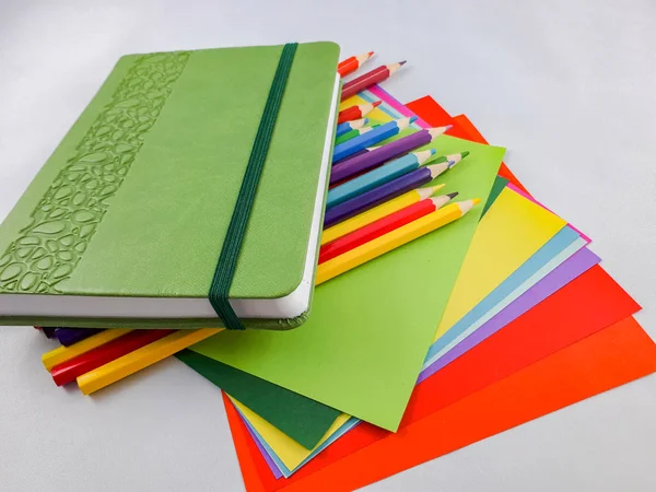 Volta Escola Material Colorido Para Começar Escola Para Ofícios Papel — Fotografia de Stock