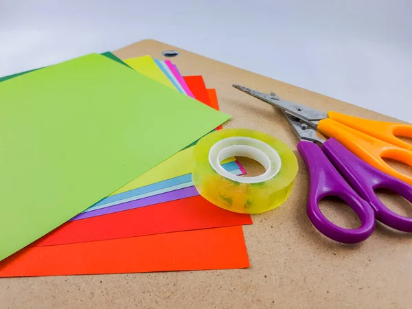 Retourne École Fournitures Colorées Pour Commencer École Pour Artisanat Papier — Photo