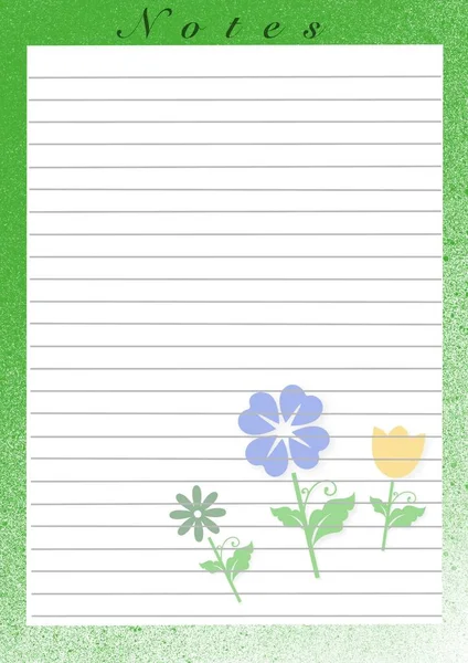 Printing paper note, optimal A4 size. Lined paper for notebook, diary, letters, notes. With colorful illustration frame for girls\' diary