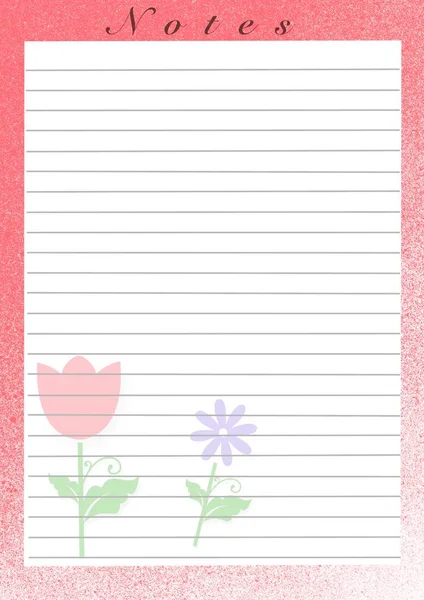 Printing paper note, optimal A4 size. Lined paper for notebook, diary, letters, notes. With colorful illustration frame for girls\' diary