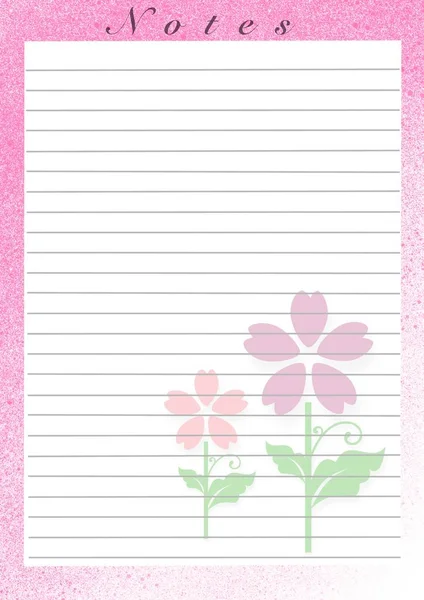 Printing paper note, optimal A4 size. Lined paper for notebook, diary, letters, notes. With colorful illustration frame for girls\' diary