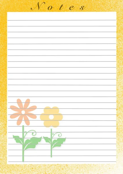 Printing paper note, optimal A4 size. Lined paper for notebook, diary, letters, notes. With colorful illustration frame for girls\' diary