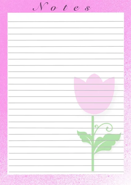 Printing paper note, optimal A4 size. Lined paper for notebook, diary, letters, notes. With colorful illustration frame for girls\' diary