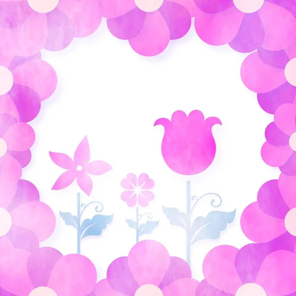 Watercolor flower illustration with purple style. Frame with flowers