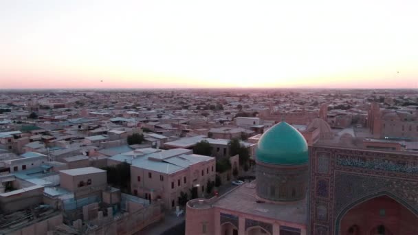 Complesso Moschee Kalyan Bukhara Kalyan Minareto Tramonto Colpito Drone — Video Stock