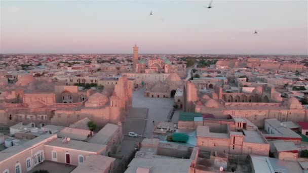 Vecchia Città Bukhara Uzbekistan Panorama Sotto Raggi Del Sole Tramonto — Video Stock