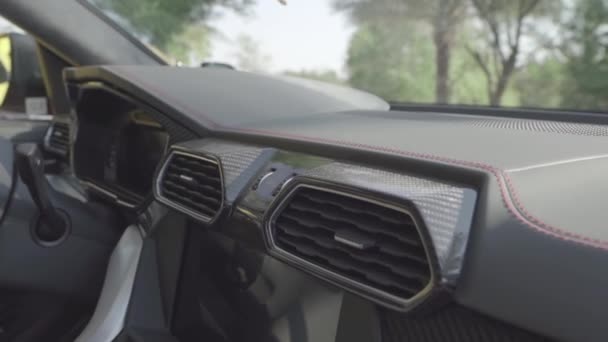 Lamborghini Innenraum Kamera Vom Beifahrersitz Akzente Logo — Stockvideo