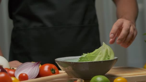 Professional Chef Prepares Washes Cabbage Leaves Slow Motion — Stock Video