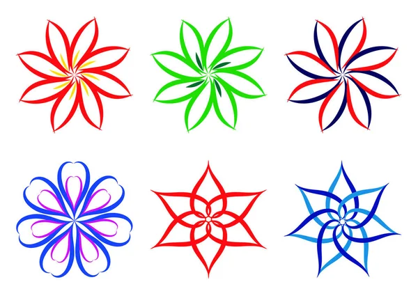ウェブサイトやブログのデザインのための完璧な対称ベクトル花のセット — ストック写真