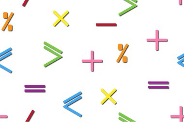 Çok renkli matematik işaretleri, eğitim veya iş kavramı matematiksel Dikişsiz desen