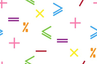 Çok renkli matematik işaretleri, eğitim veya iş kavramı matematiksel Dikişsiz desen